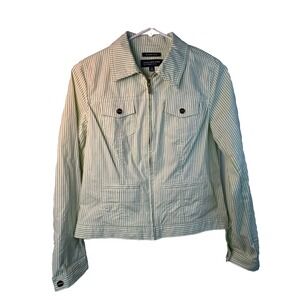 Jones New York Women's Petite S Stretch Jacket Green White‎ Stripe Zip Preppy